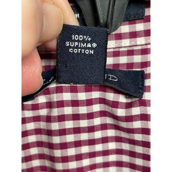 Lands’ End button LS SHIRT check purple white 12‎ P no iron supima women - Picture 5 of 7